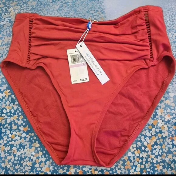 Bleu Rod Beattie Red Ruched High-Waist Bikini Bottoms Size 6 NWT $59 - Picture 2 of 12